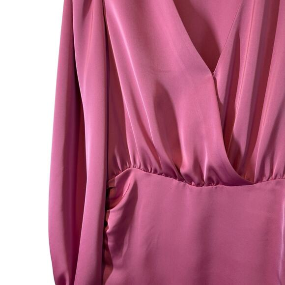 Ramy Brook Foxy‎ Dress Pink Satin Wrap Front Ruched Sides Mini 6 Cocktail Event - Picture 6 of 11